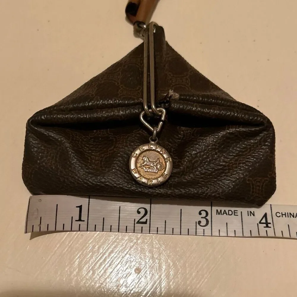 Celine Macadam Coin Case Pouch Brown Logo Print Leather Luxury Charm Tassle